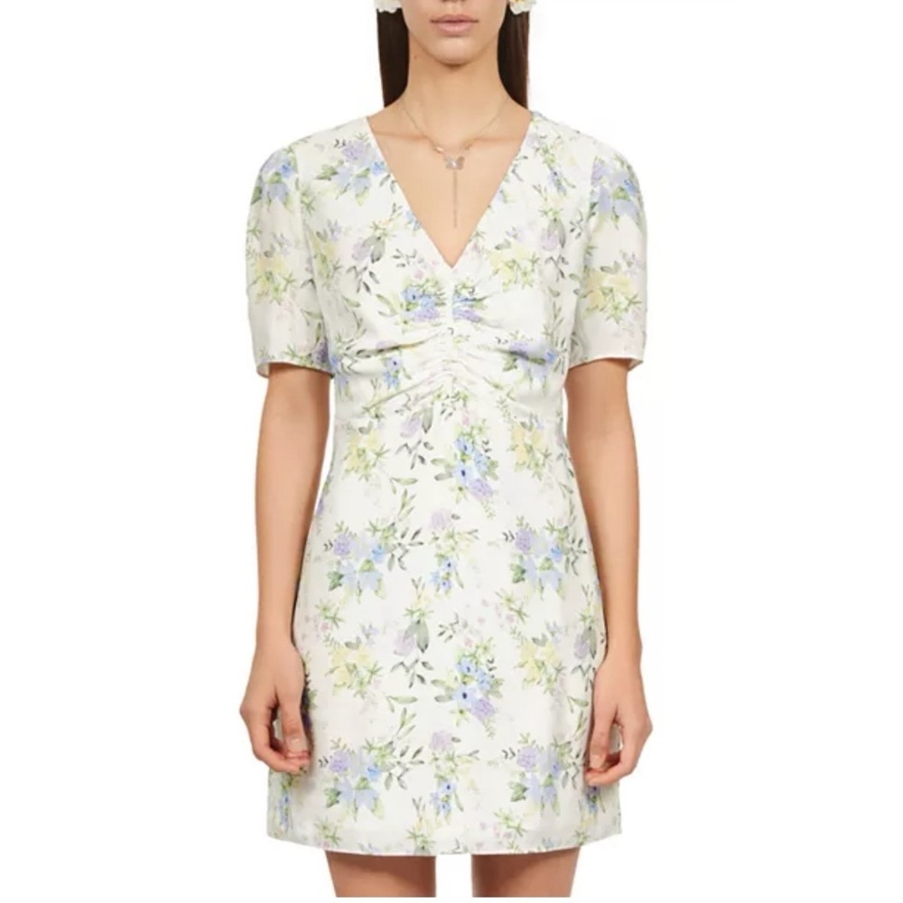 NWT The Kooples XS Romantic Mood Floral Mini Dress Puff Sleeve V-Neck $395